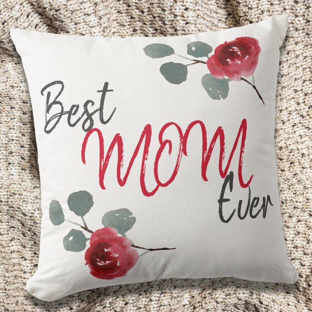 Best Mam Ever Script Waterverf Roos Floral Kussen (Creator heeft geüpload)