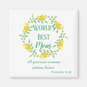 Best Mam Floral Yellow en Green Wreath Magneet