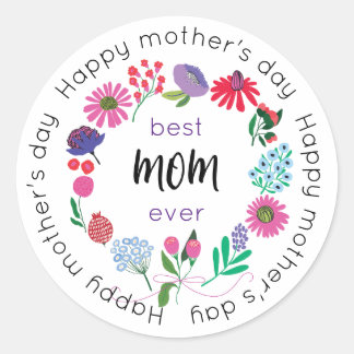 Best mam ooit bloem, Happy Moederdag Ronde Sticker