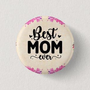 Best mam ooit Elegant Script Floral Ronde Button 3,2 Cm