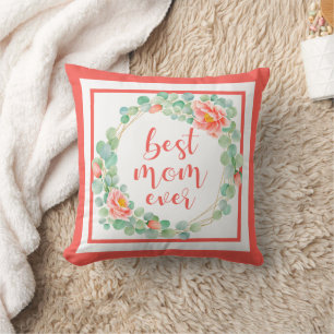 Best mam ooit Eucalyptus Leaves Peony Floral Coral Kussen