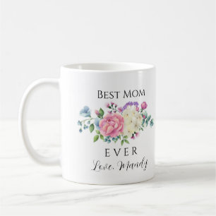 Best mam ooit roze & White Floral Koffiemok