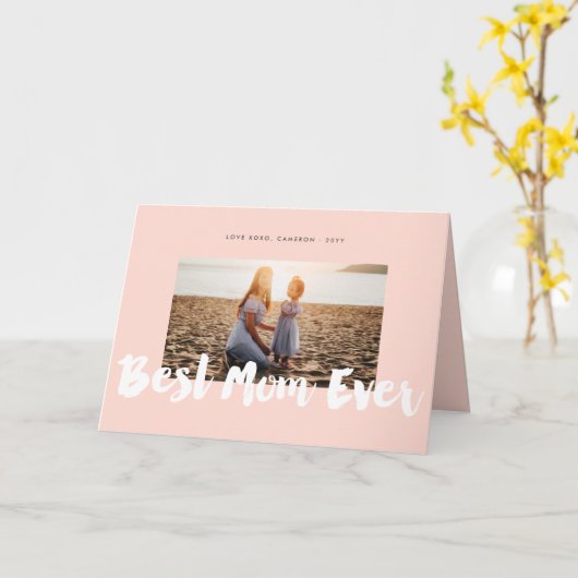 Best mam ooit White Bold Brush Script Moderne foto Kaart (Gele Bloem)