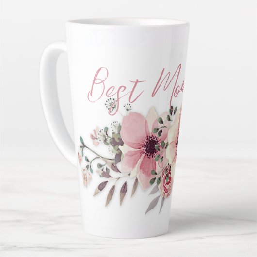 Best mam roze bloemen latte Mok (Linkerhoek)
