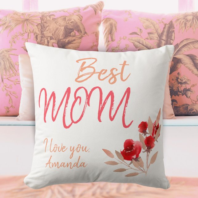 Best Mam Script Red Waterverf Roos Floral Kussen (Creator heeft geüpload)