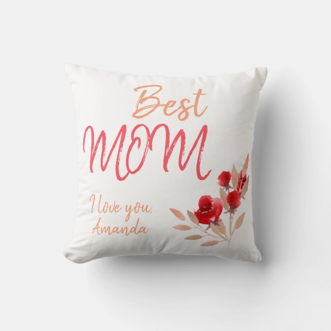 Best Mam Script Red Waterverf Roos Floral Kussen (Voorkant)