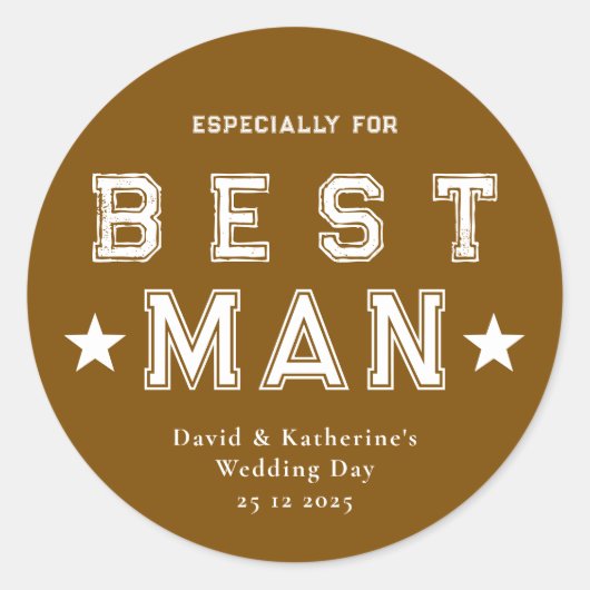 Best Man Appreciation Gift Brown Ronde Sticker (Voorkant)