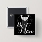 Best Man Black and White Tux Wedding Party Button (Voorkant /achterkant)