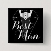 Best Man Black and White Tux Wedding Party Button (Voorkant)