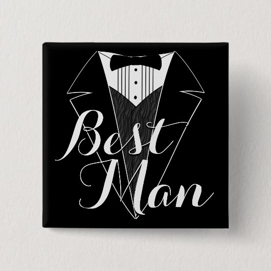 Best Man Black and White Tux Wedding Party Button (Voorkant)