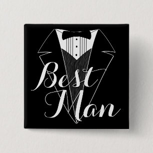 Best Man Black and White Tux Wedding Party Button