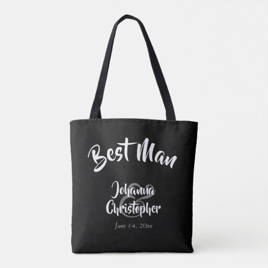 Best Man Black Bold Script Weddenschap Swag Draagtas (Achterkant)