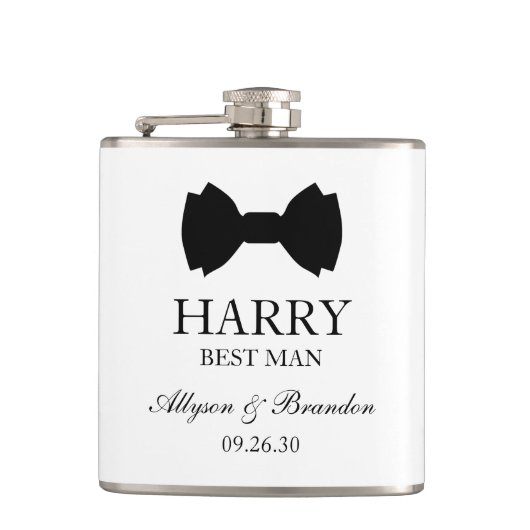 Best Man Black Bow Stropdas Heupfles (Voorkant)