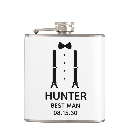 Best Man Black Bow Stropdas Heupfles (Voorkant)