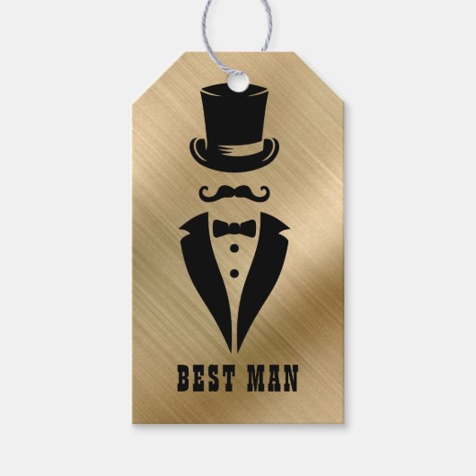 Best Man Black Stropdas Tuxedo Gold Cadeaulabel (Voorkant)