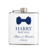 Best Man Blue Bow Stropdas Heupfles (Voorkant)