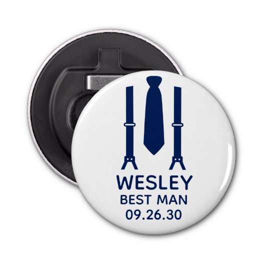 Best Man Blue Stropdas Button Flesopener (Voorkant)