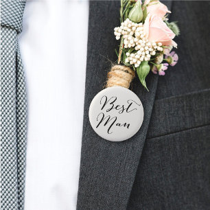 Best Man Calligraphy Wedding Bridal Party Button