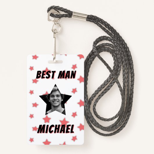 Best Man Custom Photo in Star Wedding Badge (Voorkant met draagriem)