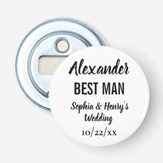 Best Man Gift Modern Bachelor Party Weddenschap Button Flesopener (Voorkant)