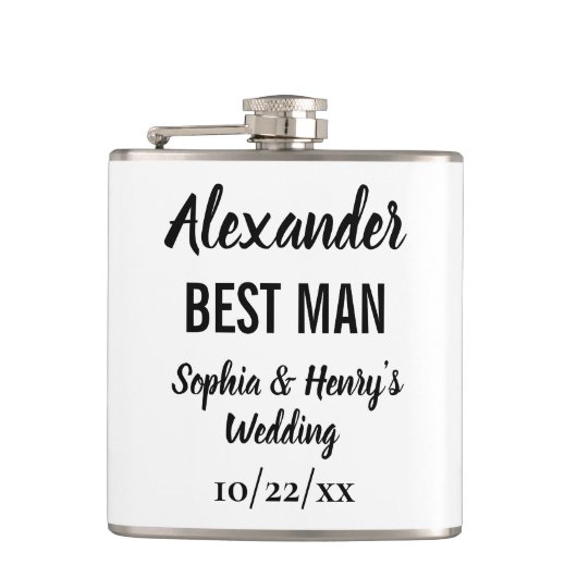 Best Man Gift Modern Typography Script Weddenschap Heupfles (Voorkant)