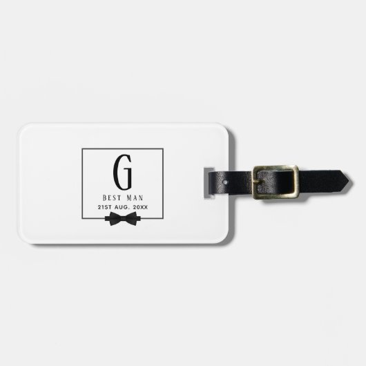 Best Man Groomsman Monogrammed Bow Stropdas Dank j Bagagelabel (Voorkant horizontaal)