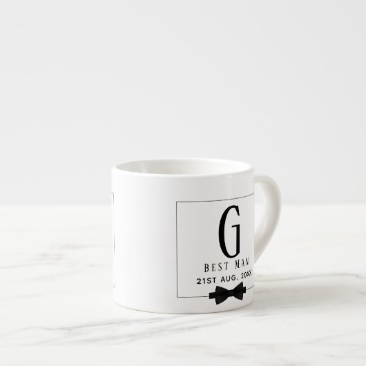 Best Man Groomsman Monogrammed Bow Stropdas Dank j Espresso Kop (Voorkant rechts)