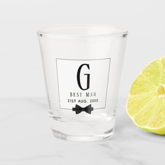 Best Man Groomsman Monogrammed Bow Stropdas Dank j Shot Glas (Voorkant)