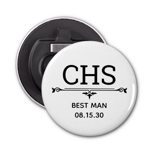 Best Man Initialen Button Flesopener (Voorkant)