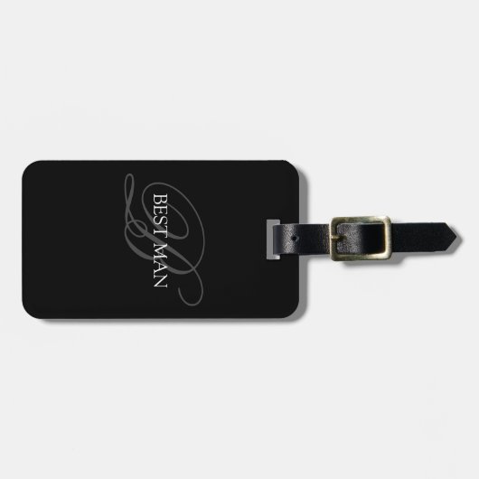 Best Man Monogram Black Grey Bagagelabel (Voorkant horizontaal)