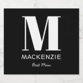 Best Man Monogram Name Black Bier Etiket (Enkel label)