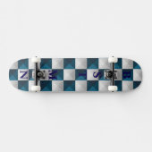BEST MAN Motif géométrique Blue Silver Skateboard (Horz)