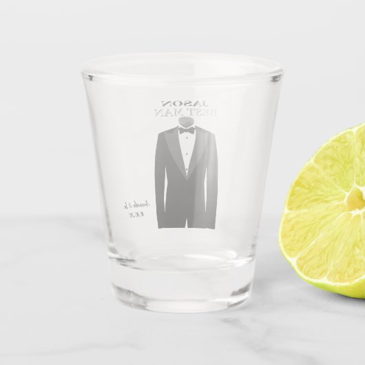 Best Man of Groomsman Wedding Black Stropdas Tuxed Shot Glas (Achterkant)