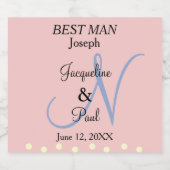 Best Man Soft Roos Quartz Monogram Sparkling Wijnetiket (Enkel label)