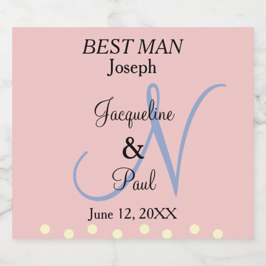 Best Man Soft Roos Quartz Monogram Sparkling Wijnetiket (Enkel label)