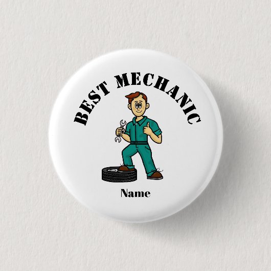 Best Mechanic Button - White Male (Voorkant)