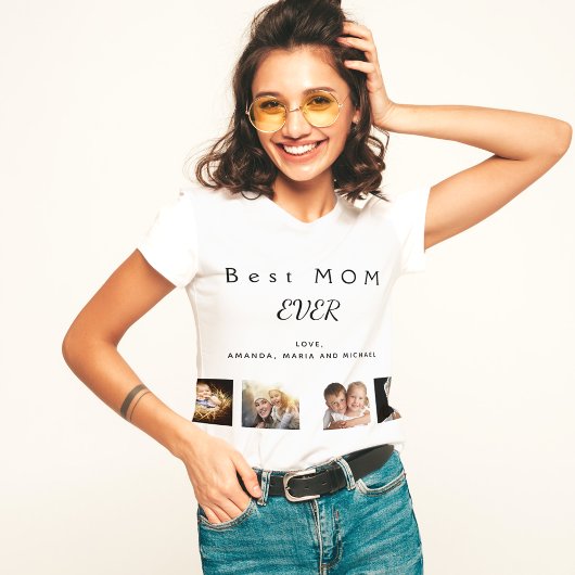 Best MOM aangepaste fotocollage zwart wit T-shirt
