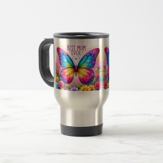 Best Mom Ever Butterfly Floral Mug (Devant gauche)