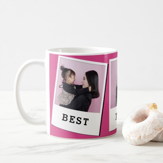 Best Mom Ever Custom 3 Photo Mug Pink (Avec donut)