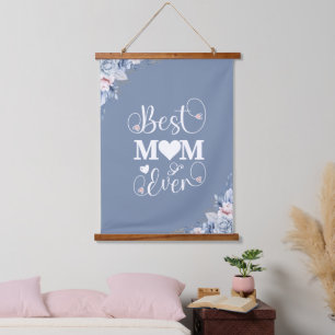 'Best Mom Ever' elegant blauw bloemcadeau Hangend Wandkleed