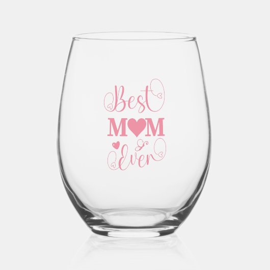 "Best Mom Ever" pastel roze script Wijnglas Zonder Voet (Voorkant)