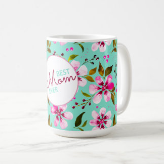 Best Mom Ever Personalized Aqua and Pink Floral Koffiemok