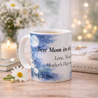 Best Mom in the World Moon Floral Blue Personalize Koffiemok