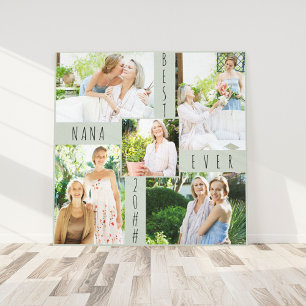 Best Nana Ever 5 Photo Collage Green Square Canvas Afdruk