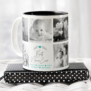 Best Nana Ever Modern Script 8 Photo Collage Cute Tweekleurige Koffiemok