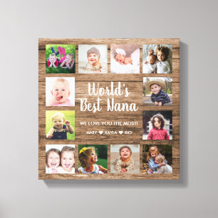 Best Nana Grandchildren 12 Photo Collage Canvas Afdruk