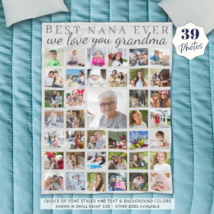 BEST NANA OOIT Grandma Photo Collage Gray Fleece Deken