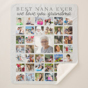 BEST NANA OOIT Grandma Photo Collage Gray Sherpa Deken