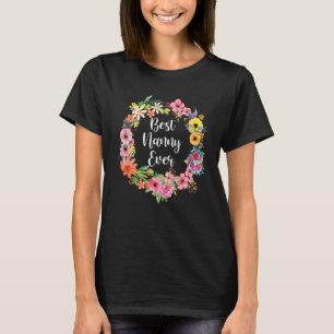Best Nanny Women Floral Decoration Nanny T-shirt