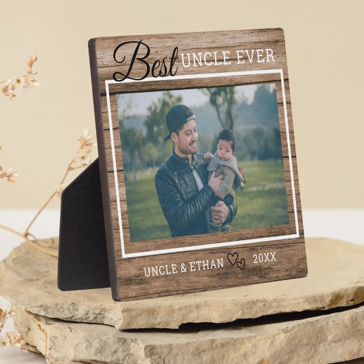 Best oom Ever Custom Photo Rustic Brown Wood Fotoplaat